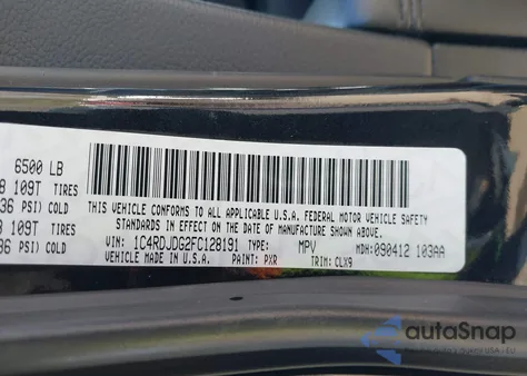 2015 Dodge Durango Limited z USA, uszkodzony, nr VIN 1C4RDJDG2FC128191